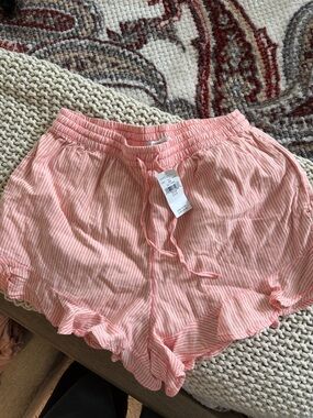 American Eagle Outfitters Pink Striped Ruffle Hem Shorts